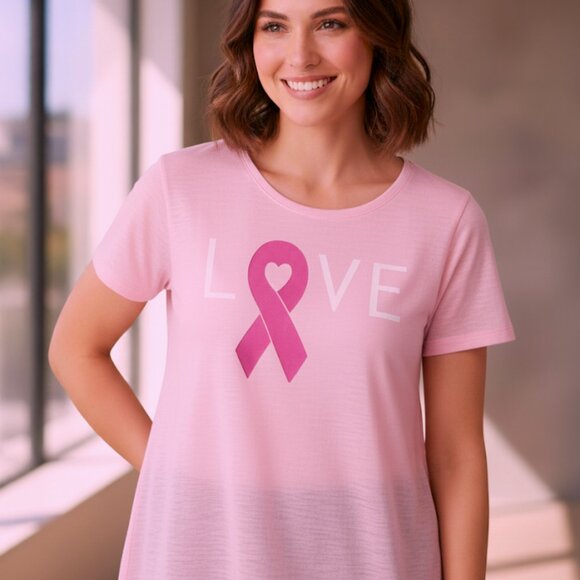 NEW Ideology Women's Breast Cancer Research Foundation LOVE T-Shirt, Pink, XS - Picture 1 of 3